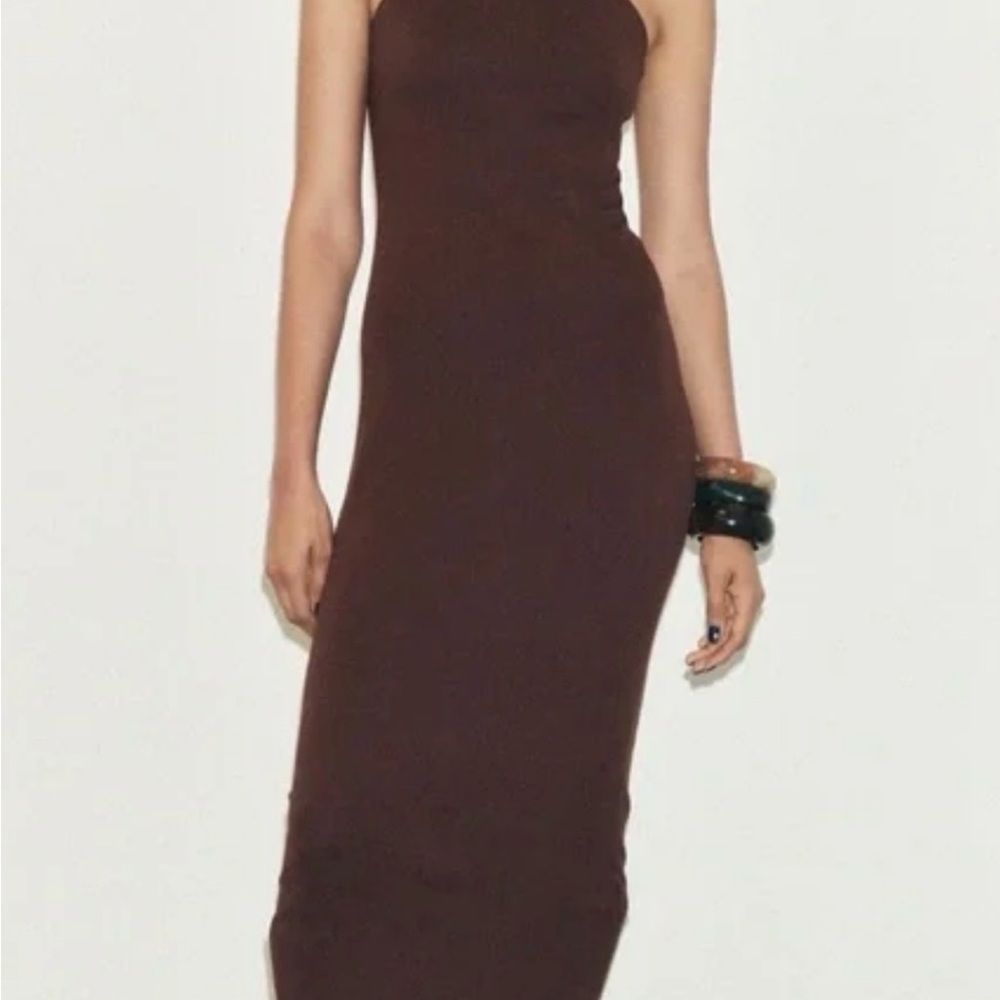 Zara Elegant Brown Sleeveless Dress